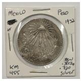 1932 Mexico Peso ASW 0.3857 72% Silver Coin