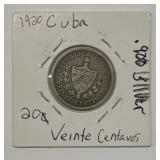 1920 Cuba 20Cent .900 Silver Coin