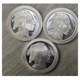 (3) One Ounce Silver Rounds: Indian/Buffalo