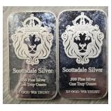 (2) One Ounce Silver Bars: Scottsdale #1