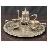 Silverplate Tea Sugar Cream Set w/ Tray