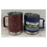 (2) Fifty Fifty Speckled Lidded Camp Mugs
