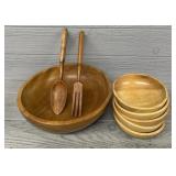 Wooden Salad Serve-ware & (5) Small Wooden Bowls