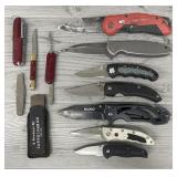 (11) Various Pocket Knives & Sharpening Stone