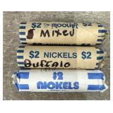(3) Rolls of Buffalo & Other Mixed Nickels