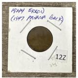 1944 Error 1947 Panama Back Penny