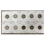 (10) 1906-1911 90% Silver Barber Dimes