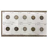 (10) 1892-1905 90% Silver Barber Dimes