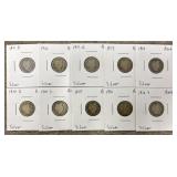 (10) 1911-1916 90% Silver Barber Dimes
