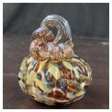Art Glass Brown & Yellow Swirl Glass Pumpkin