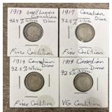 (4) 1913, 17 & 19 Canadian Silver Dimes
