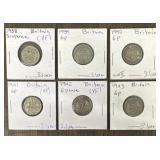 (6) 1938-1943 Consecutive Silver British 6 Pence