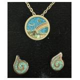 Mexico Sterling Necklace & Silver Toned Earrings