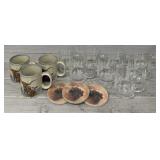 (11) Assorted Mugs & (3) Buffalo Coasters