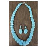 Faux Turquoise Necklace and Dangling Earrings