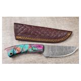 Damascus Fixed Blade Knife w/ Sheath #4