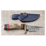 Damascus Fixed Blade Knife w/Sheath #6