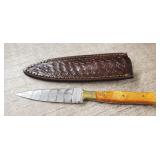 Damascus Double Edge Boot Knife w/ Sheath
