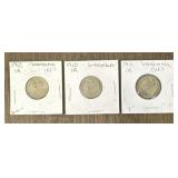 (3) 1910, 1911, 1912 Guatemala 1 Real Silver Coins