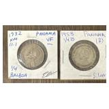 (2) 1932 & 1953 Silver Panama 1/4 Balboas