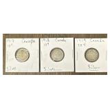 (3) 1917, 1918, 1919 Silver Canadian Dimes