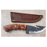 Damascus Steel Gut-Hook Knife w/ Sheath