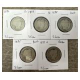 (5) 1892-95 90% Silver Barber Quarters