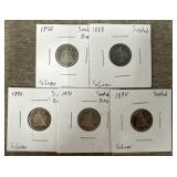 (5) 1856-1891 90% Silver Seated Liberty Dimes