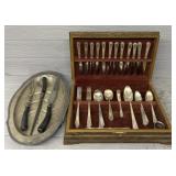 Silver Plated Flatware Set w/ Carving Platter
