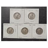 (5) Standing Liberty Quarters #4
