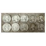 (10) 1934-42 90% Silver Washington Quarters