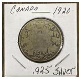 1920 Canada 50 Cent Silver Coin