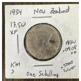 1935 New Zealand One Schilling ASW Oz Coin