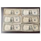 (6) $1 Silver Bank Notes