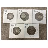(5) 1941-45 U.S. Dimes