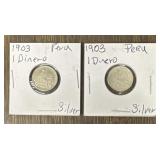 (2) 1903 Peru Silver Dineros