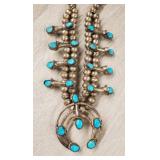 Navajo Indian Sterling & Turquoise Squash Necklace