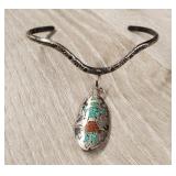 Antique Navajo Sterling Inlaid Turquoise Bracelet