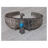 Sterling Silver Eagle Bracelet With Turquoise