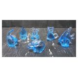 (6) Blue Glass Figures