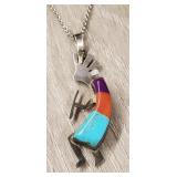 Sterling Navajo Kokopelli Turquoise Necklace