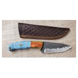 Damascus Steel Fixed Blade Knife w/ Sheath #2