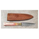 Damascus Double Edge Boot Knife w/ Sheath #1