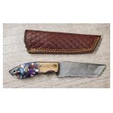 Damascus Fixed Blade Knife w/Sheath #1