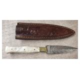 Damascus Double Edge Boot Knife w/ Sheath