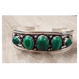 Silver Plated & Malachite Cuff Bracelet