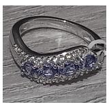 Sterling Silver Ring With 4 Blue Stones