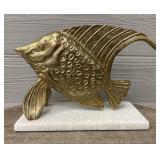 Solid Brass Angelfish Sculpture on Marble Base