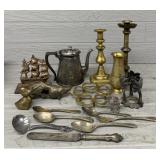 Assortment of Brass & Metal Figures & Silverware