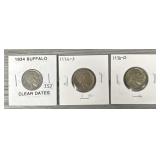 (3) 1934-1938 Buffalo Nickels